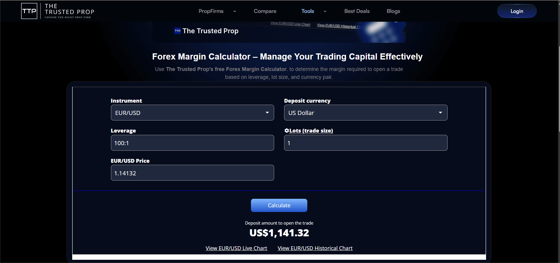 Forex margin calculator by The Trusted Prop image