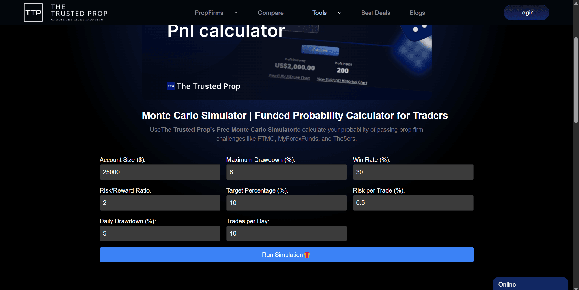 Funded Probability calculator by The Trusted Prop
